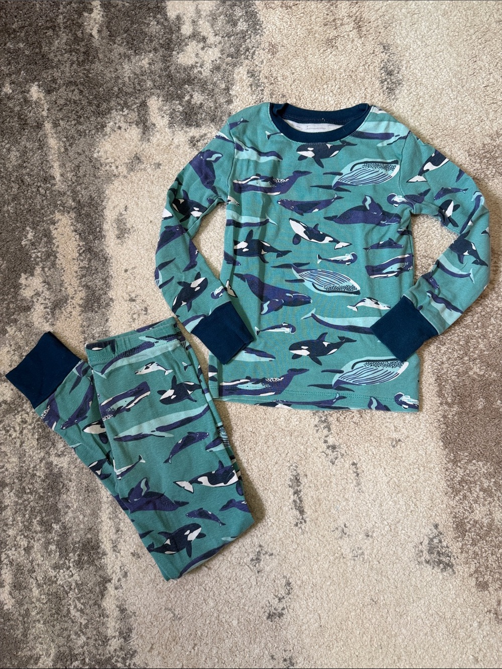 Amazon Essentials Teal and Navy Whale & Orca Pajama Set